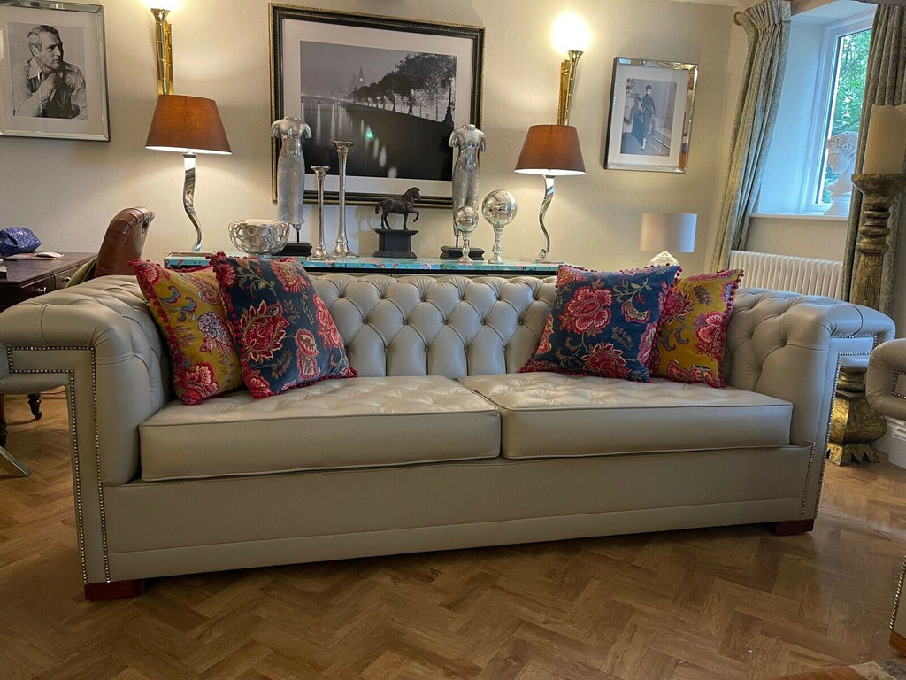 Suite of David Linley Pimlico sofa 4 + 3 + 2 seater Learjet grey leather rrp£52K
