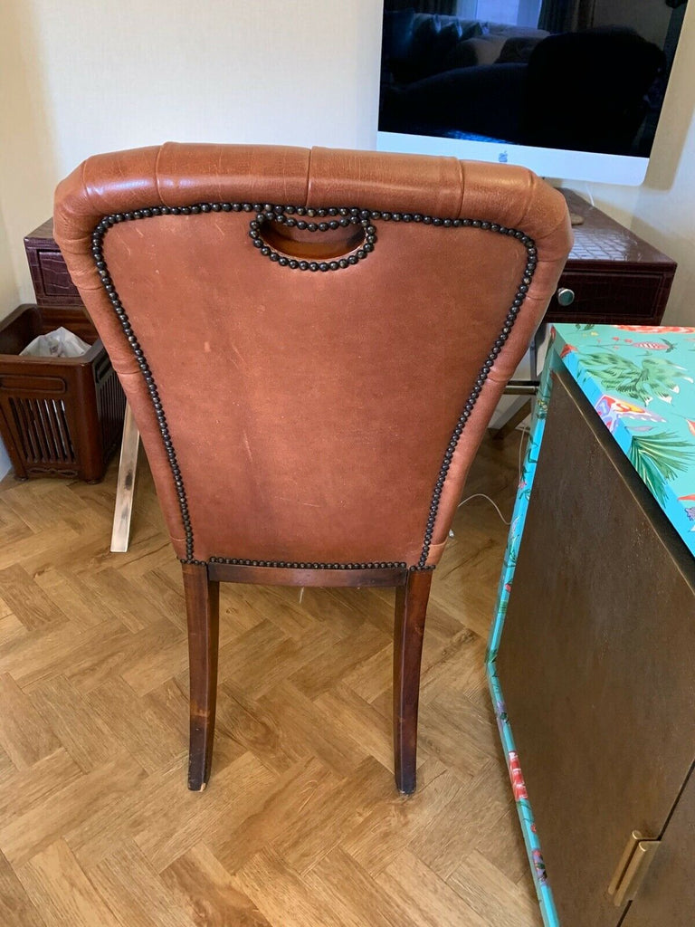 Superb Theodore Alexander brown leather deep buttoned desk chair rrp £2300