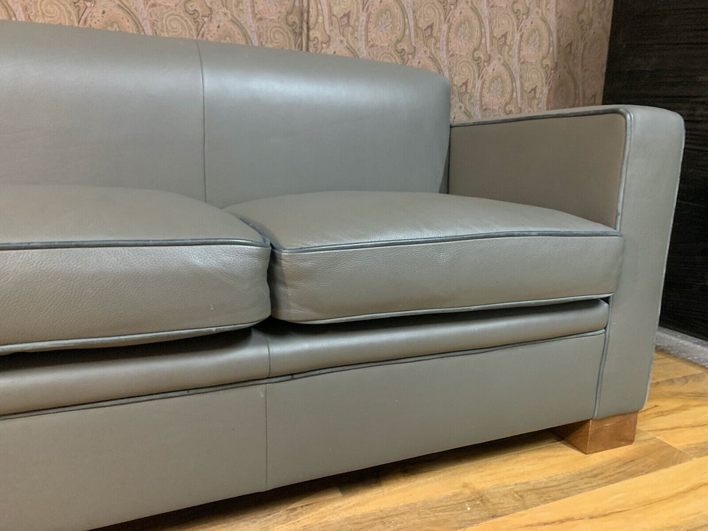 David Linley Chase fixed back sofa grey leather 3 seater slimline sofa rrp£9,975