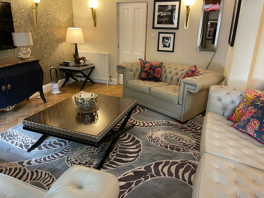 Suite of David Linley Pimlico sofa 4 + 3 + 2 seater Learjet grey leather rrp£52K