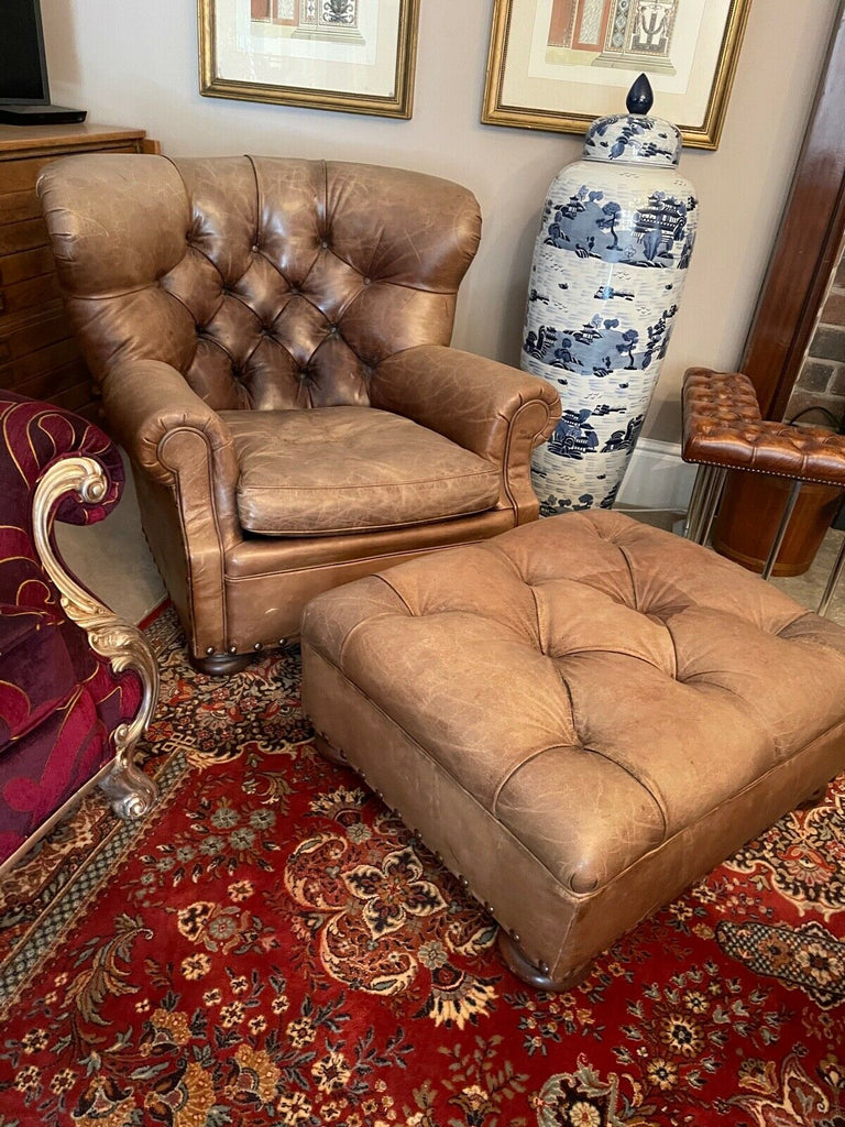 Ralph Lauren Writers Chair and stool brown leather wingback armchair rrp£18,000.