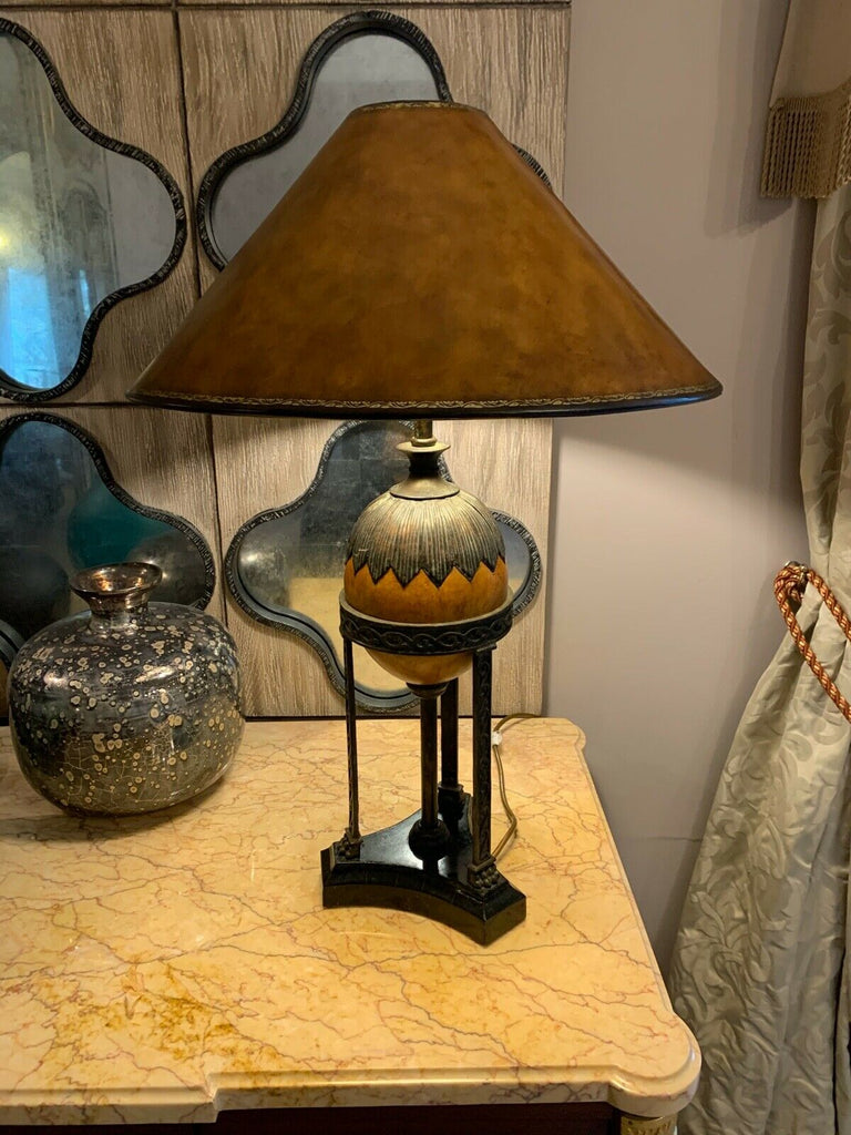 Impressive Maitland Smith Large table lamp, leather and metallic shade