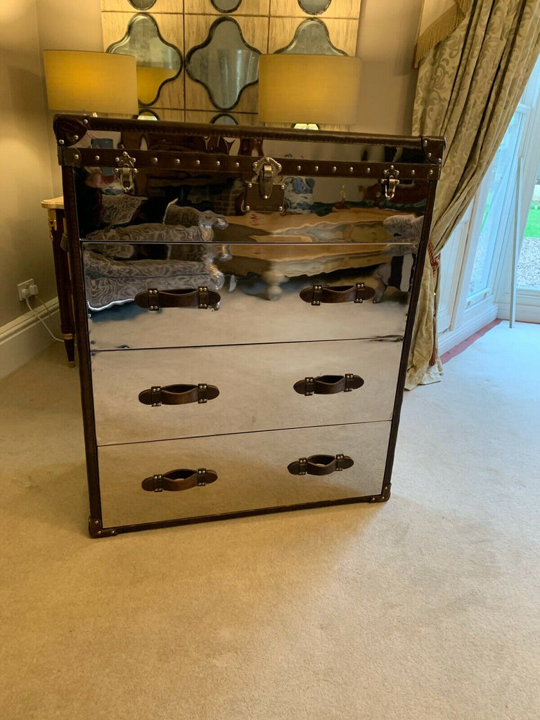 Andrew Martin Chrome metal & Leather howard trunk chest rrp £2285
