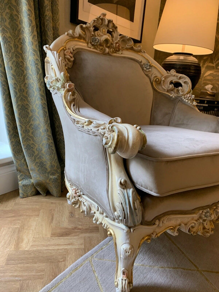 Genuine Silik rococo Italian Suite sofa & chair covered with George Smith fabric