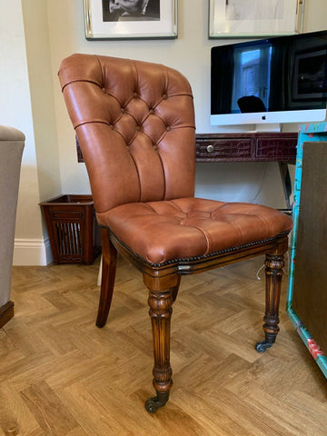 Superb Theodore Alexander brown leather deep buttoned desk chair rrp £2300