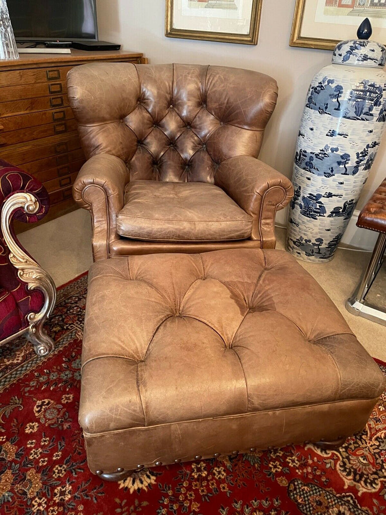 Ralph Lauren Writers Chair and stool brown leather wingback armchair rrp£18,000.