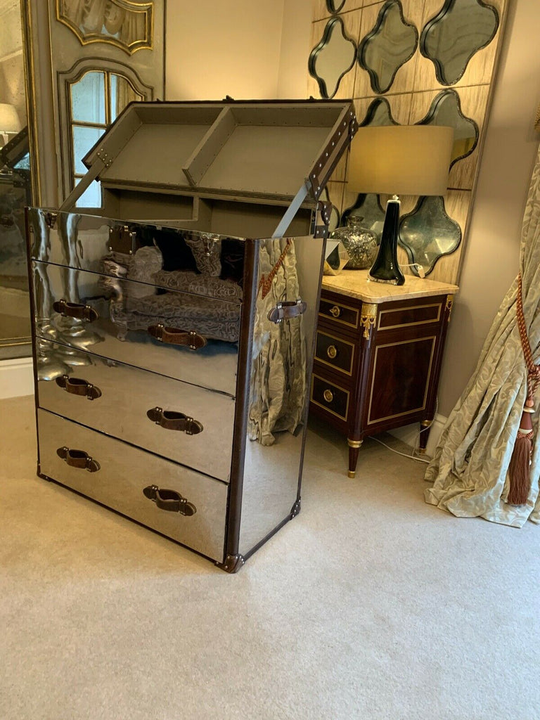 Andrew Martin Chrome metal & Leather howard trunk chest rrp £2285