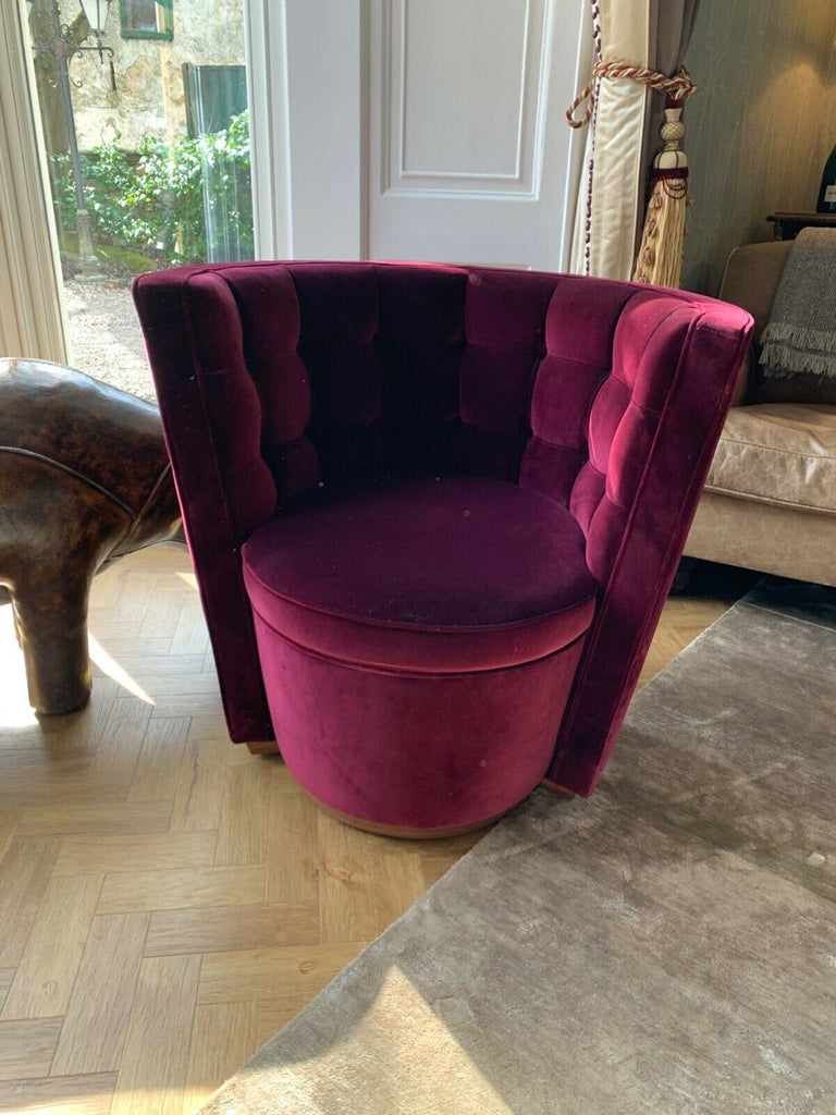 Ex Showhome David Linley Red Velvet swivel Deco Tub Chair in plum red rrp £4500