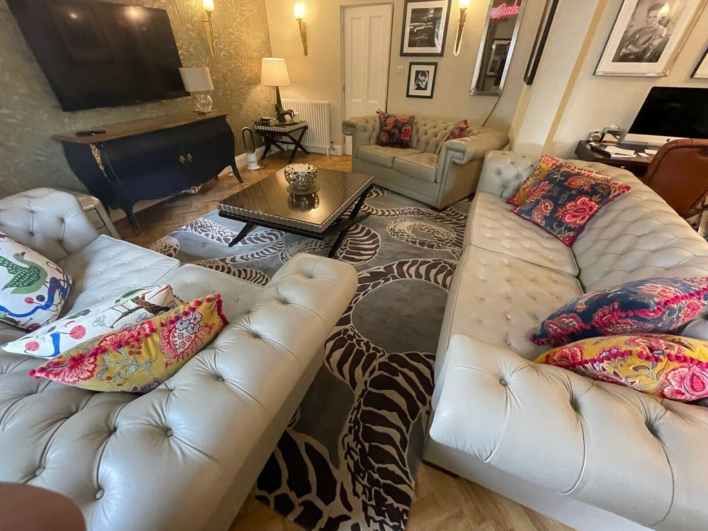 Suite of David Linley Pimlico sofa 4 + 3 + 2 seater Learjet grey leather rrp£52K