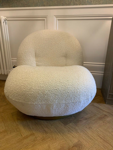 Ex Display Pure White Lines Boucle fabric swivel chair rrp £1600