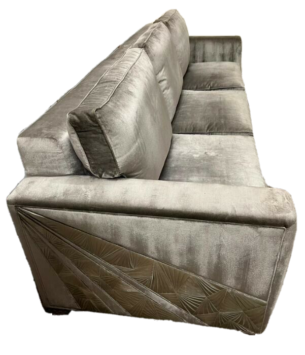 HUGE Chelsea Harbour Interior designer velvet & Leather detailed sofa 280cm wide