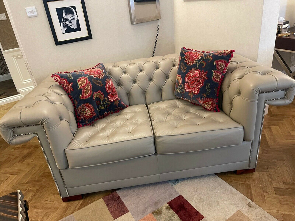 Suite of David Linley Pimlico sofa 4 + 3 + 2 seater Learjet grey leather rrp£52K
