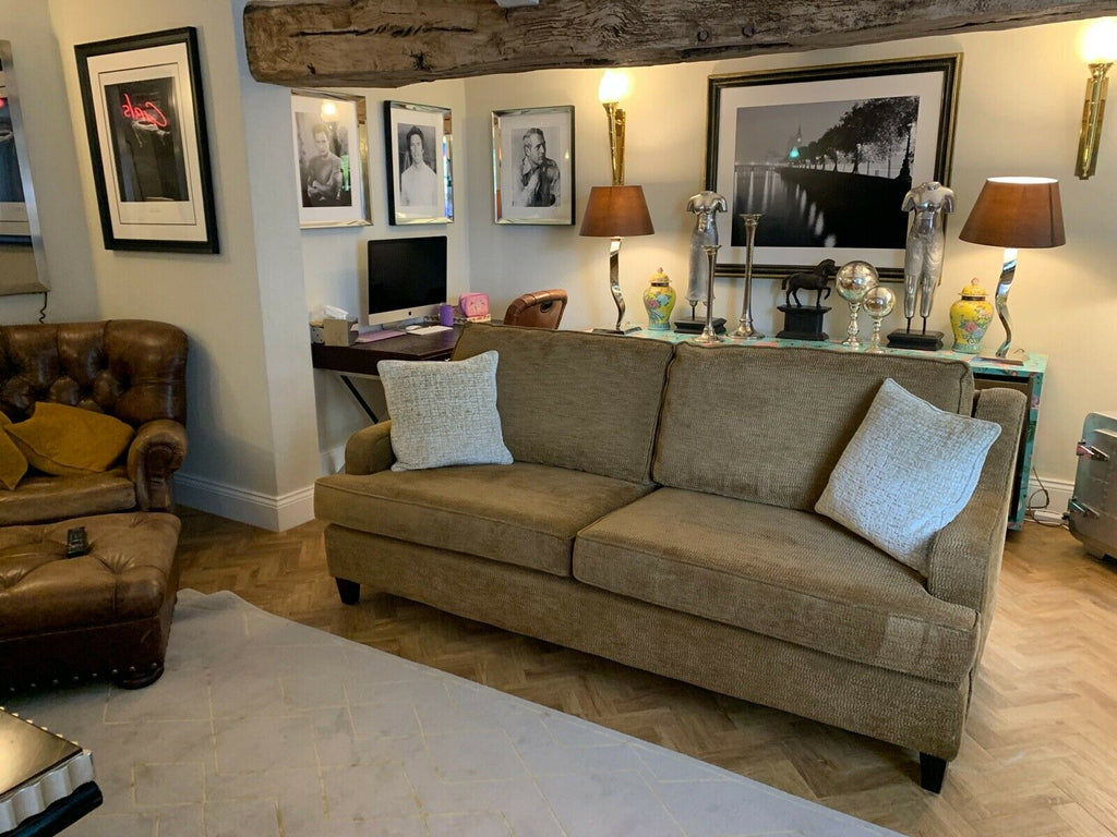 Superb Quality Irish Made, Gold woven 3 seater sofa settee,