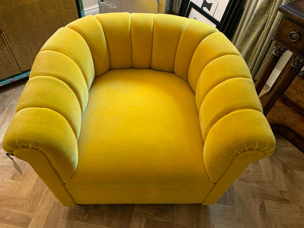 EX Display George Smith Yellow Mohair Channeled armchair rrp £6300