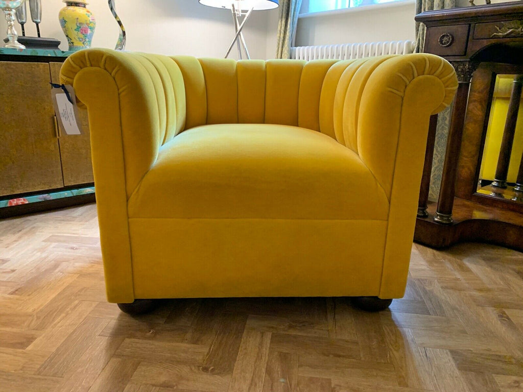 EX Display George Smith Yellow Mohair Channeled armchair rrp £6300