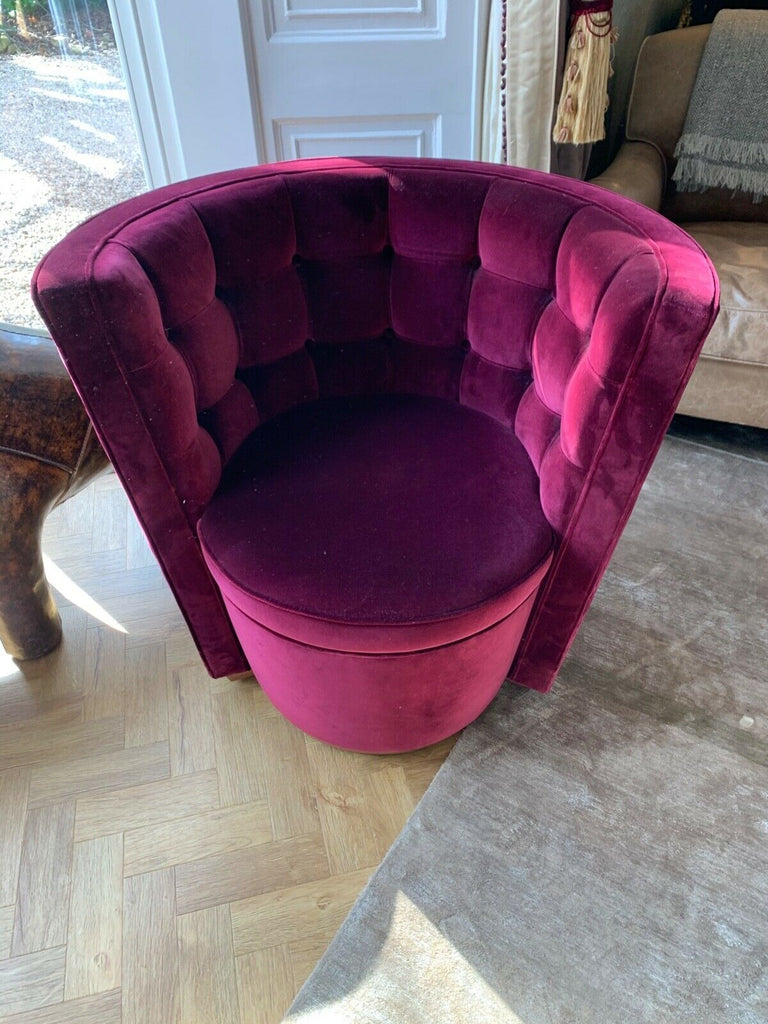 Ex Showhome David Linley Red Velvet swivel Deco Tub Chair in plum red rrp £4500
