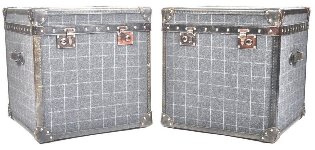 Andrew Martin Tartan fabric & leather bestie chest, storage trunk rrp £1400 each