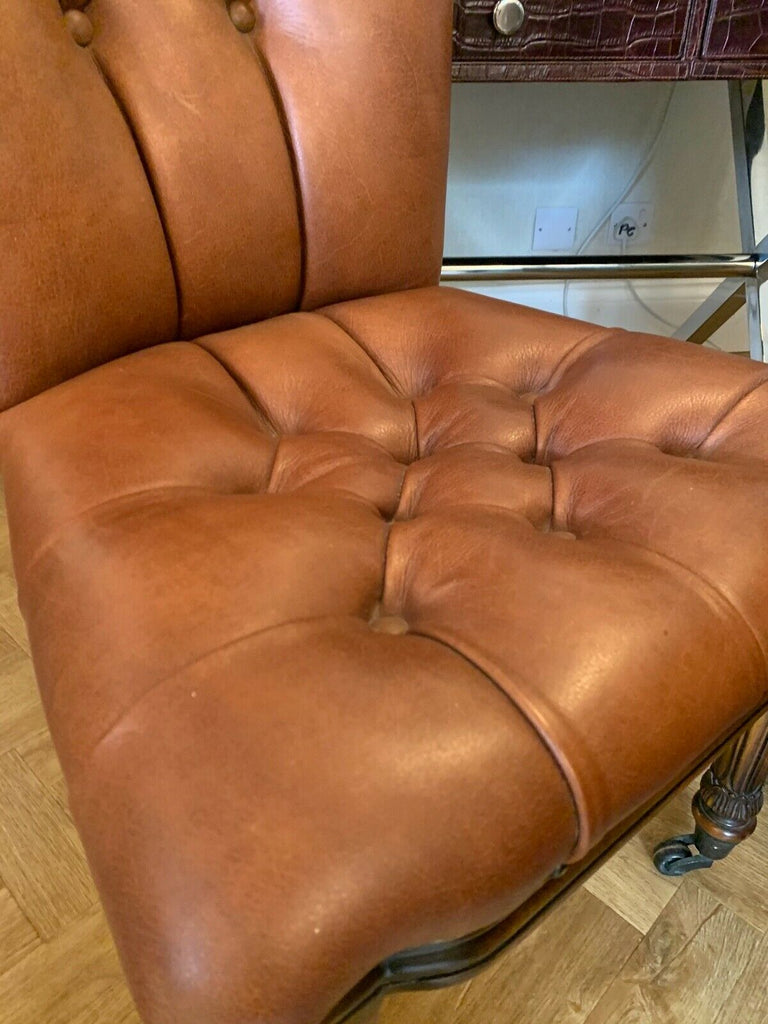 Superb Theodore Alexander brown leather deep buttoned desk chair rrp £2300