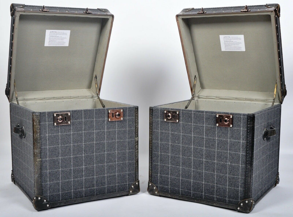 Andrew Martin Tartan fabric & leather bestie chest, storage trunk rrp £1400 each