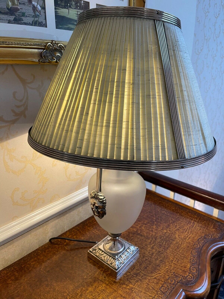 Charles Edwards lion face glass & Nickel lamp with metal & Silk shade rrp £2200