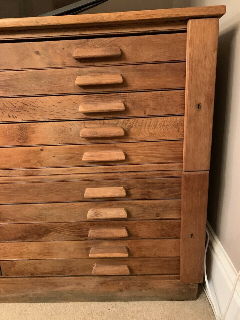 Antique Early 20th Century extra large oak map chest, architects drawers