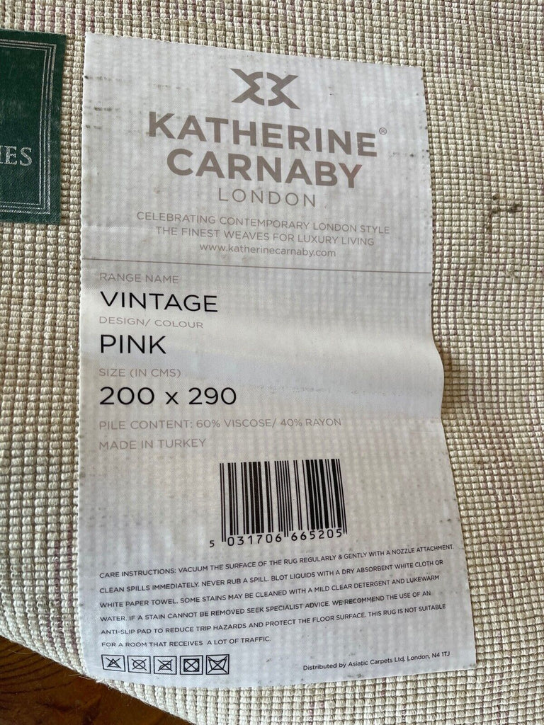 Unused Katherine Carnaby Vintage Pink rug 200cm by 290cm rrp £1600