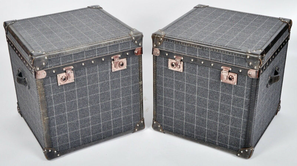 Andrew Martin Tartan fabric & leather bestie chest, storage trunk rrp £1400 each