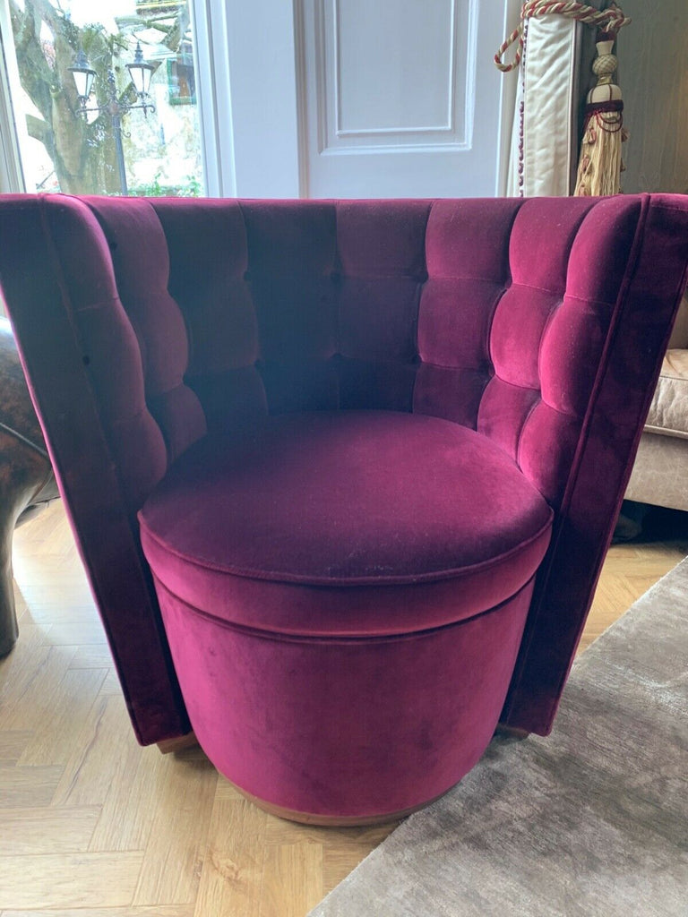 Ex Showhome David Linley Red Velvet swivel Deco Tub Chair in plum red rrp £4500