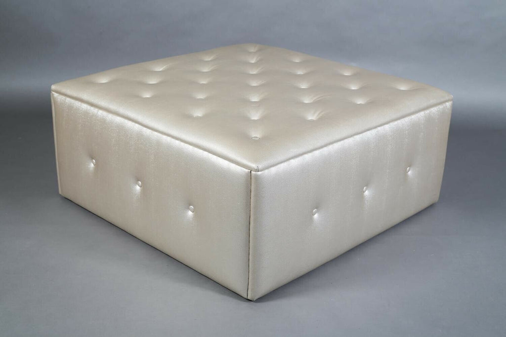 Oyster silver faux lizard skin buttoned centre stool, interior designer piece