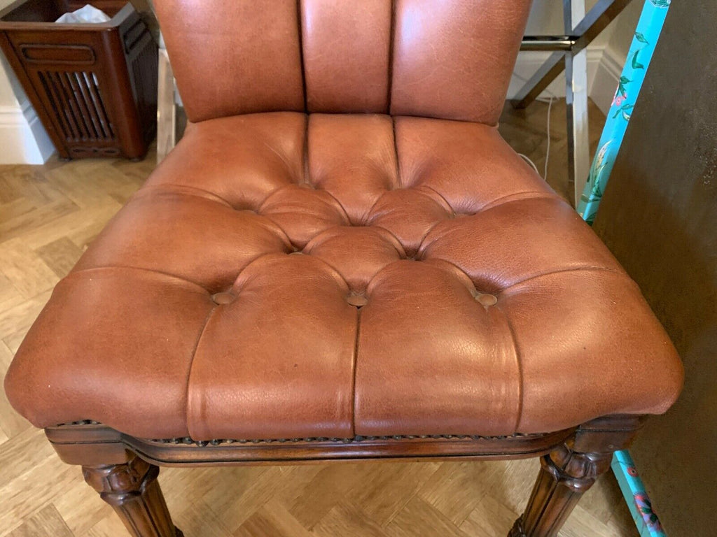 Superb Theodore Alexander brown leather deep buttoned desk chair rrp £2300
