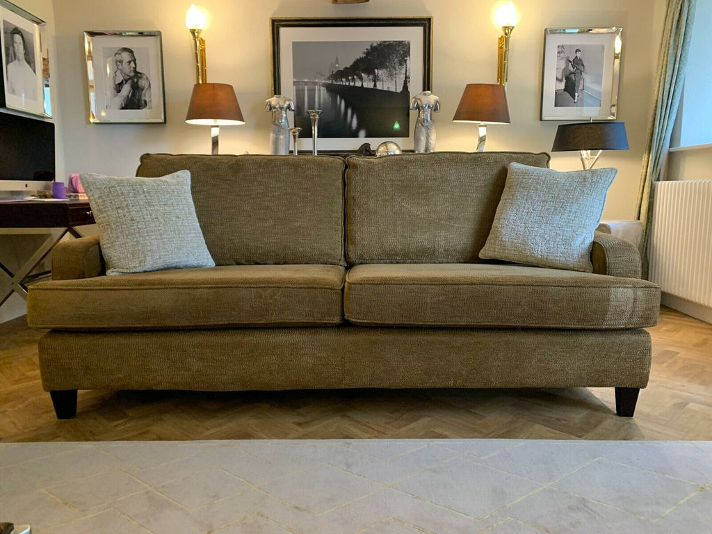 Superb Quality Irish Made, Gold woven 3 seater sofa settee,