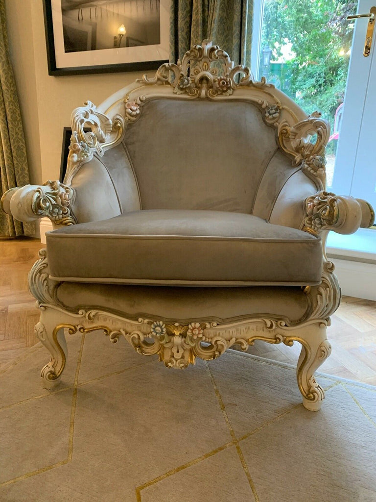 Genuine Silik rococo Italian Suite sofa & chair covered with George Smith fabric