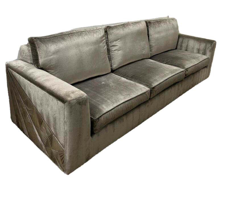 HUGE Chelsea Harbour Interior designer velvet & Leather detailed sofa 280cm wide