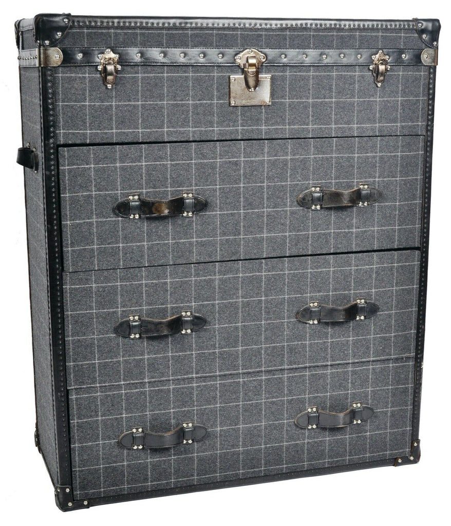 Andrew Martin tall chest of drawers with top storage tartan wool fabric rrp£2400