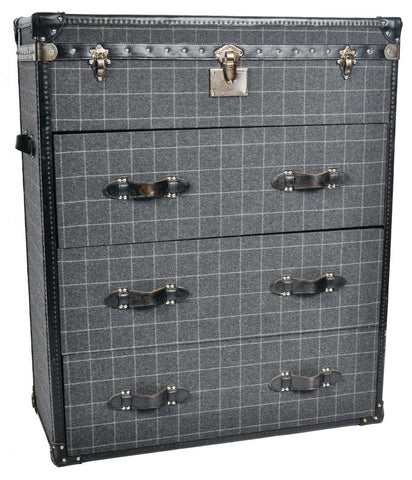 Andrew Martin tall chest of drawers with top storage tartan wool fabric rrp£2400