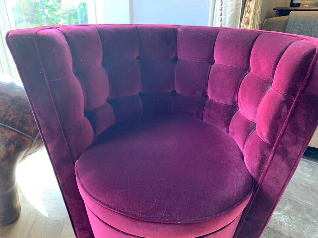 Ex Showhome David Linley Red Velvet swivel Deco Tub Chair in plum red rrp £4500