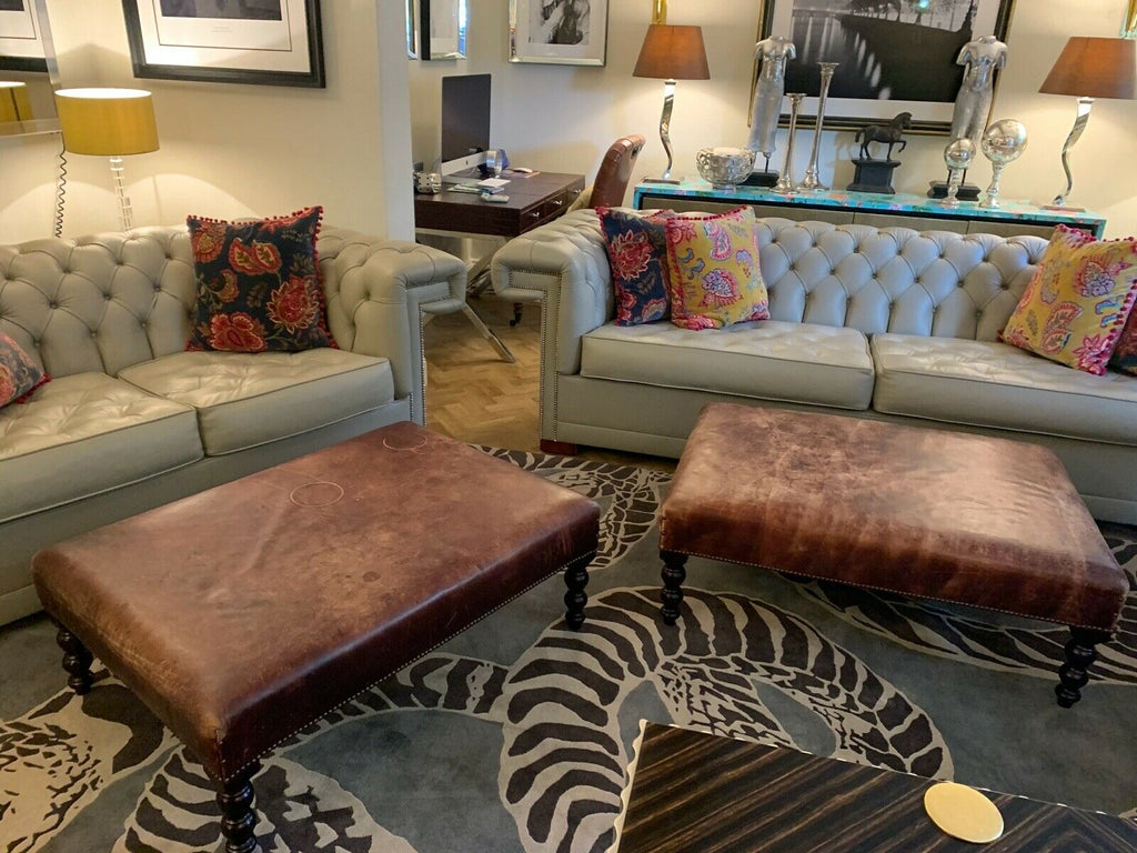 Superb George Smith Brown Leather hand dyed large ottoman foot stool rrp £3200 B
