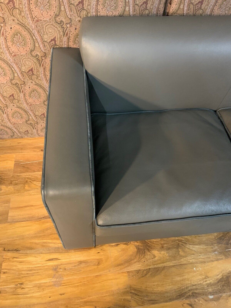David Linley Chase fixed back sofa grey leather 3 seater slimline sofa rrp£9,975