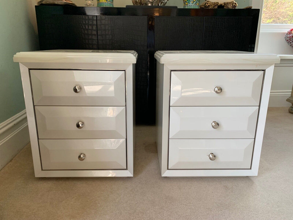 Bill Cleyndert & Company White Marble pearlized pair of bedside chest rrp£30,000