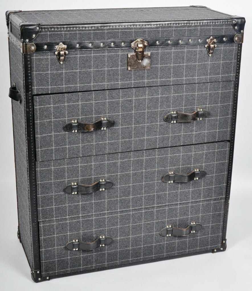 Andrew Martin tall chest of drawers with top storage tartan wool fabric rrp£2400