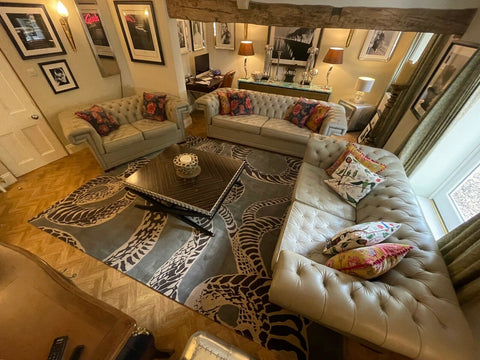 Suite of David Linley Pimlico sofa 4 + 3 + 2 seater Learjet grey leather rrp£52K