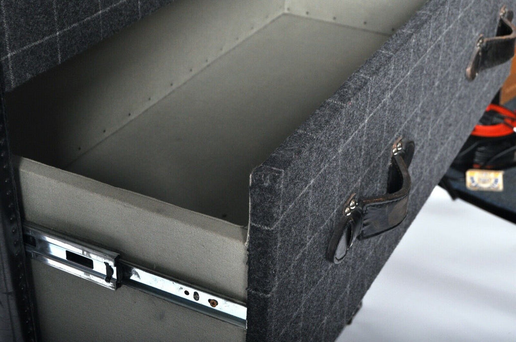 Andrew Martin tall chest of drawers with top storage tartan wool fabric rrp£2400