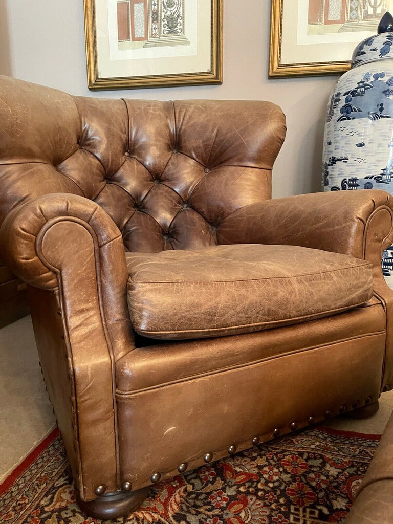 Ralph Lauren Writers Chair and stool brown leather wingback armchair rrp£18,000.