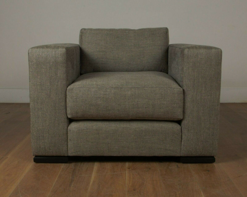Ex Display George Smith square armchair grey  tweed black fabric rrp £6200