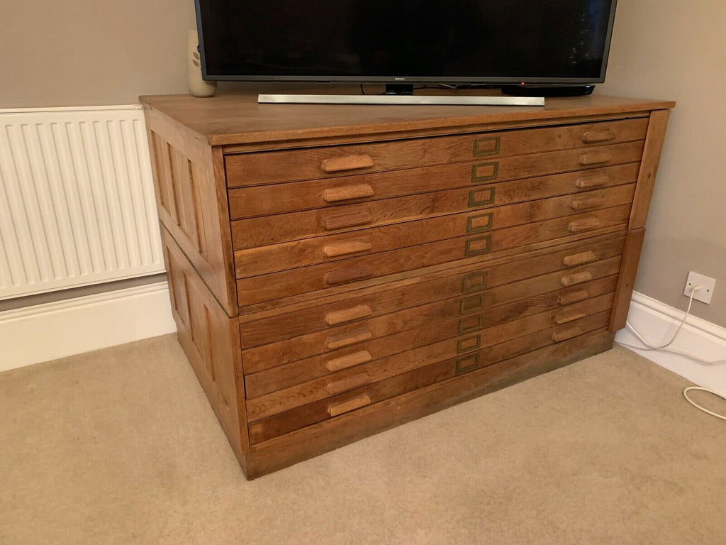 Antique Early 20th Century extra large oak map chest, architects drawers