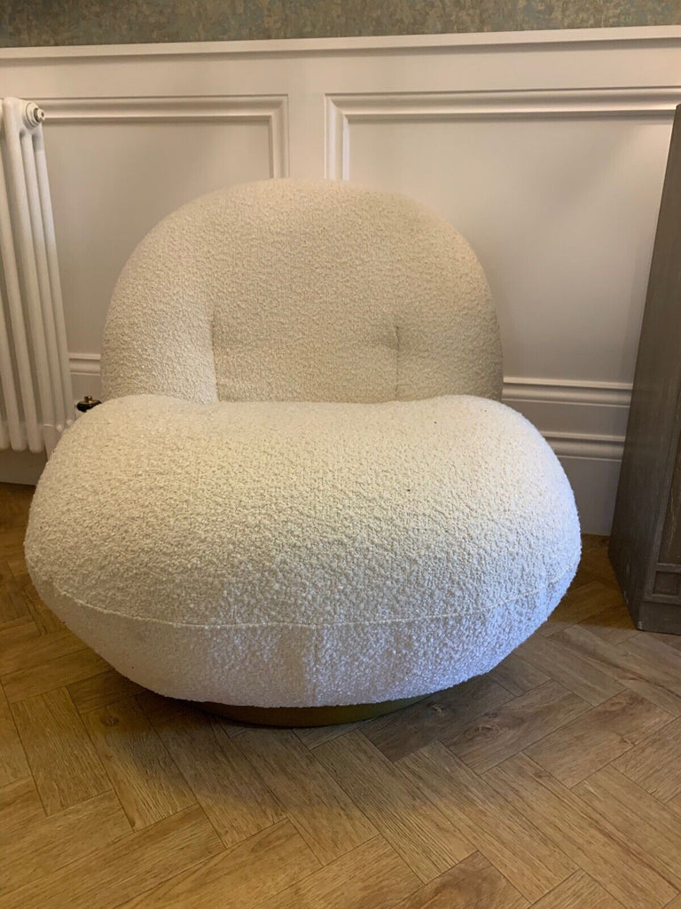 Ex Display Pure White Lines Boucle fabric swivel chair rrp £1600