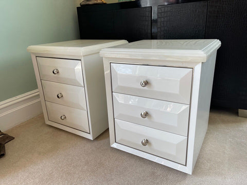 Bill Cleyndert & Company White Marble pearlized pair of bedside chest rrp£30,000