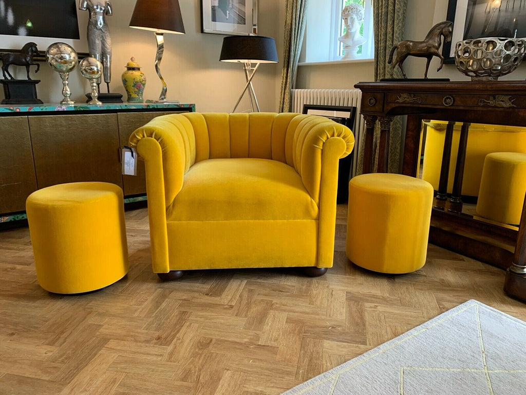 EX Display George Smith Yellow Mohair Channeled armchair rrp £6300