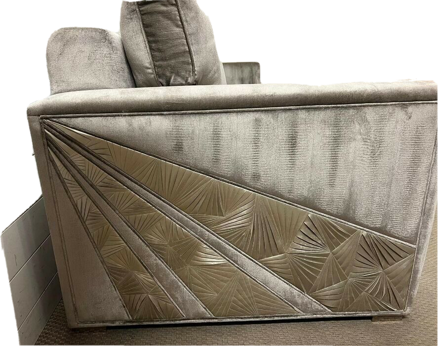 HUGE Chelsea Harbour Interior designer velvet & Leather detailed sofa 280cm wide