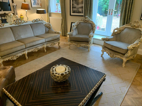 Genuine Silik rococo Italian Suite sofa & chair covered with George Smith fabric